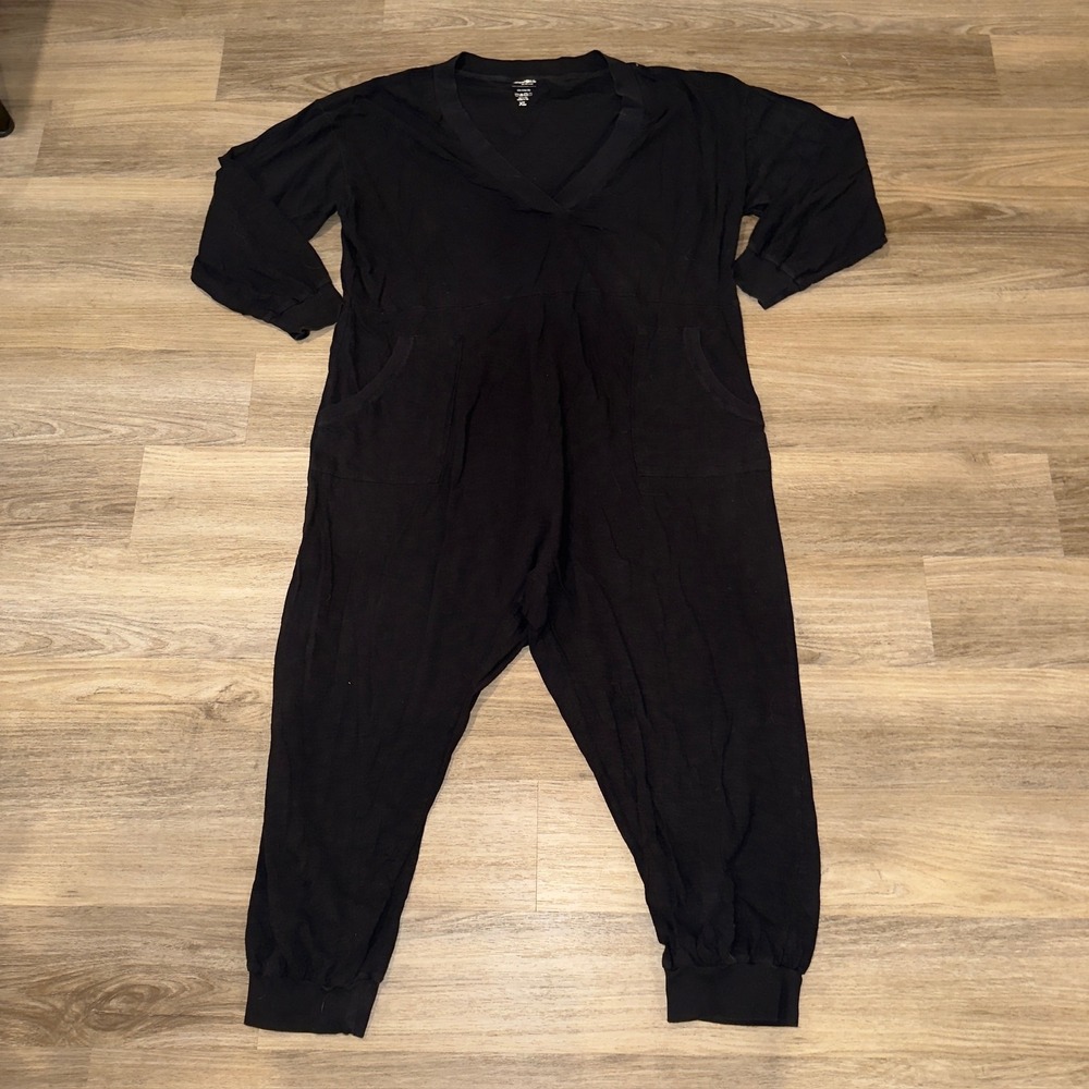Natural Life Johnnie Cotton Jumpsuit Black V-Neck Long Sleeve XL